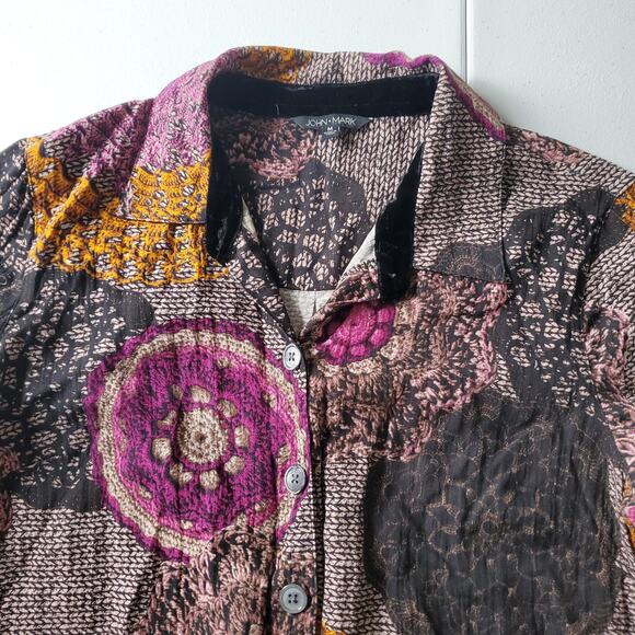 John Mark Shirt Womens Medium Purple Brown Button Front Boho Pattern - Picture 4 of 8